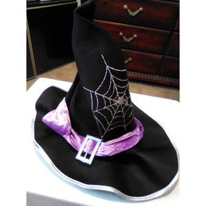 New Girls Halloween Witches Black  Hat With Purple Velour Strap with Silver...